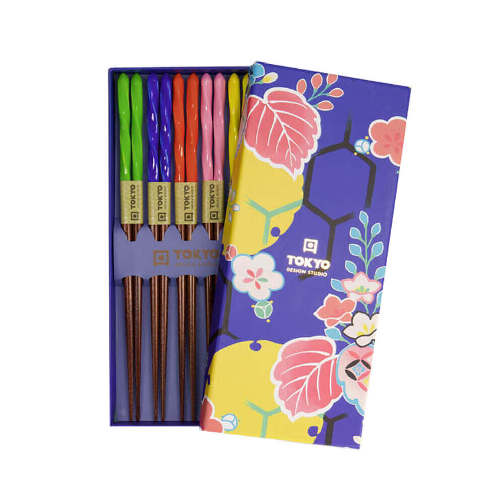 Tokyo Design Studio Wooden BLue Leaves Set of 5 Chopsticks Giftset